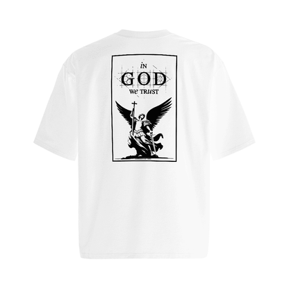 "In God We Trust" St. Michael the Archangel - Oversized Heavyweight Tee